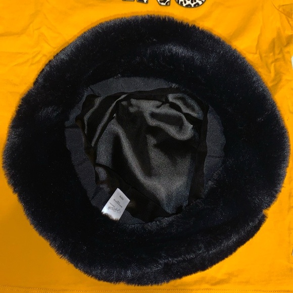 Vintage 90’s-Y2K Black Plush Faux Fur Wide Brim Bucket Hat Buttery Soft - Picture 12 of 17
